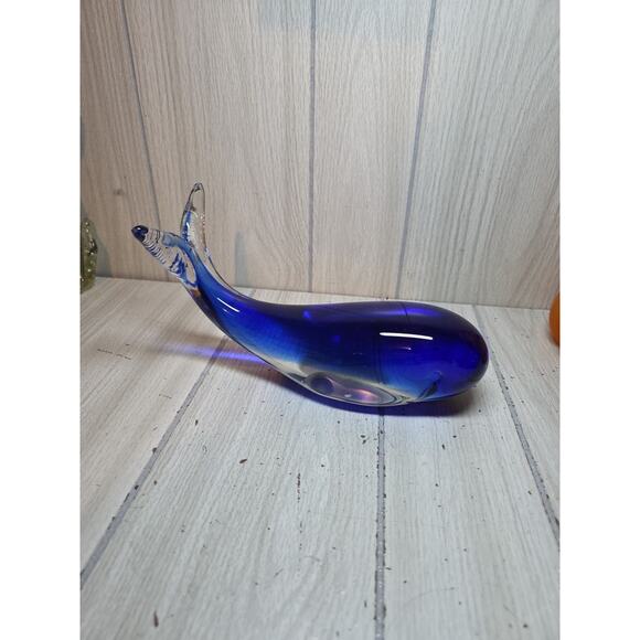 Vtg Blown Art Glass Whale Large Cobalt Blue Whale Sculpture 9” Murano Style - Picture 2 of 10